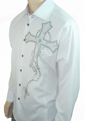 men Cross Chain white dress shirt